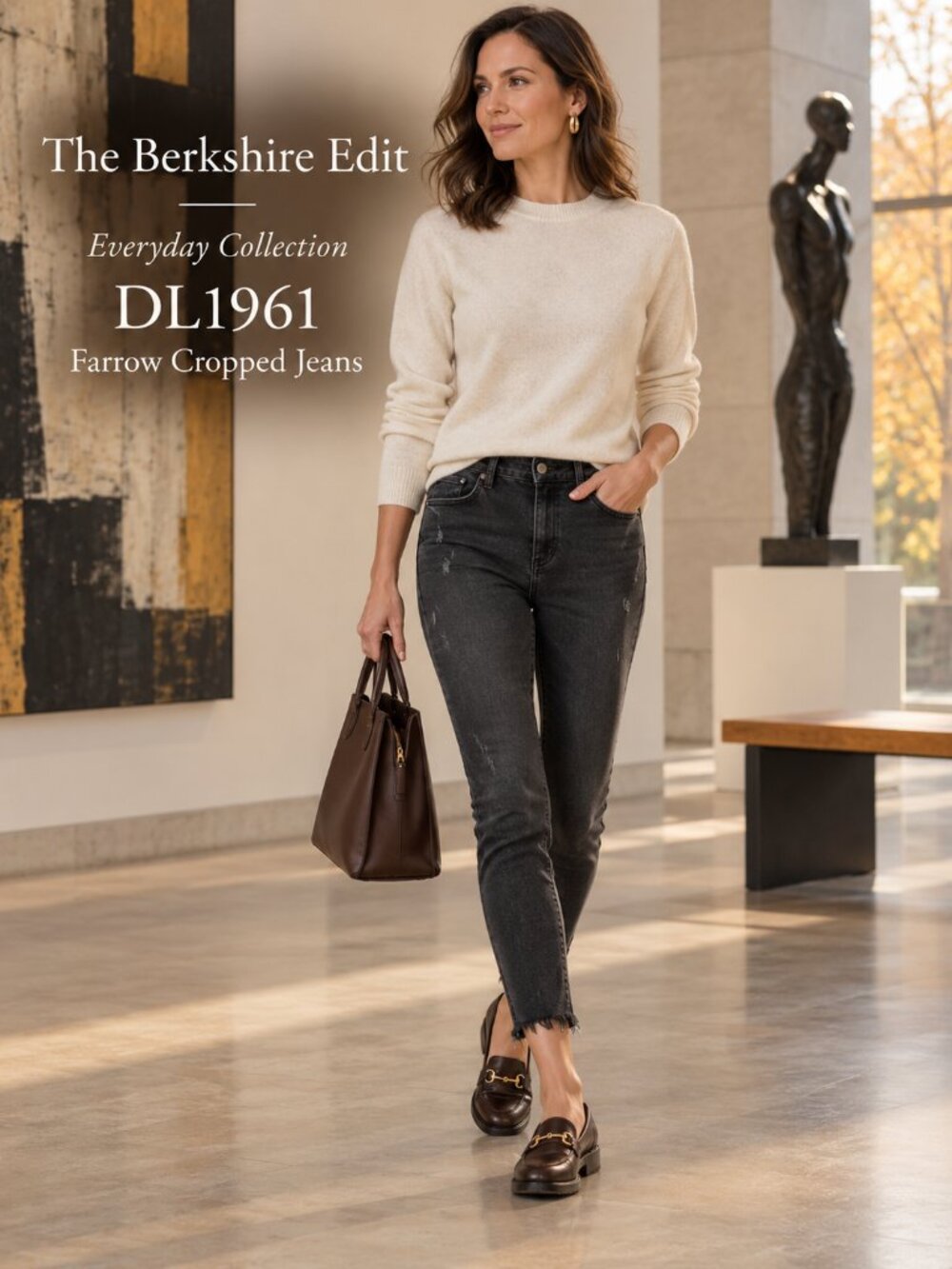 DL1961 Farrow Montgomery Black High Rise Cropped Skinny Jeans 25 Raw Hem